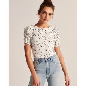 Polka Dot Puff Ruched Sleeve Top
